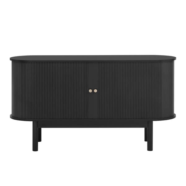 Buffet 138x43x75 cm - med 2 skydelåger - fyrretræsben - med justerbare hylder - sort