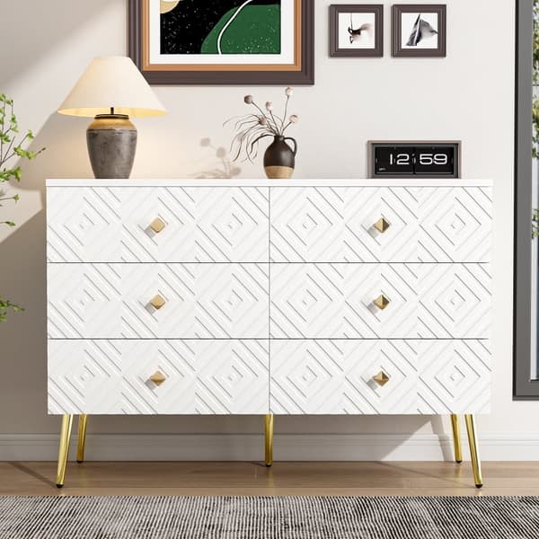 Moderne buffet 120x40x80 cm - med 6 skuffer - spånplade - hvid