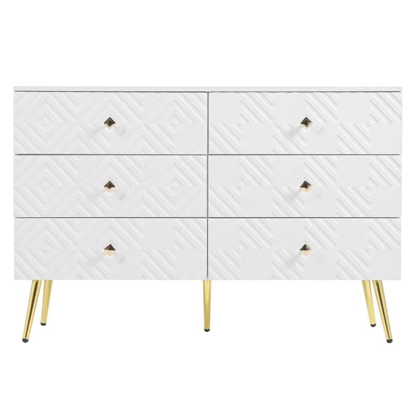 Moderne buffet 120x40x80 cm - med 6 skuffer - spånplade - hvid