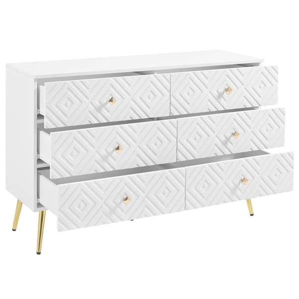 Moderne buffet 120x40x80 cm - med 6 skuffer - spånplade - hvid