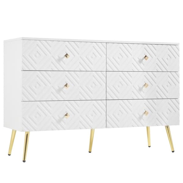 Moderne buffet 120x40x80 cm - med 6 skuffer - spånplade - hvid