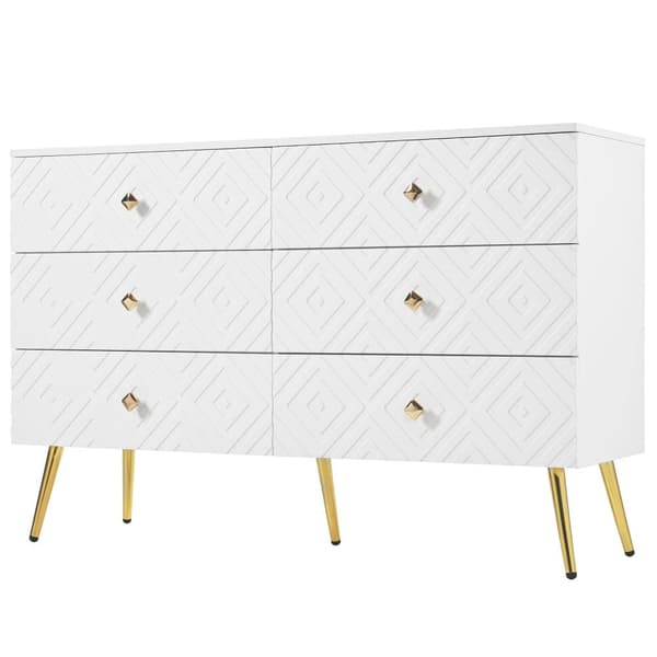 Moderne buffet 120x40x80 cm - med 6 skuffer - spånplade - hvid