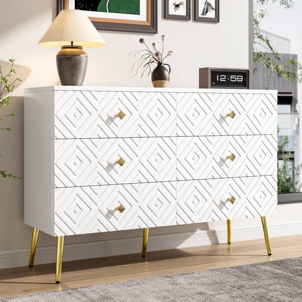 Moderne buffet 120x40x80 cm - med 6 skuffer - spånplade - hvid