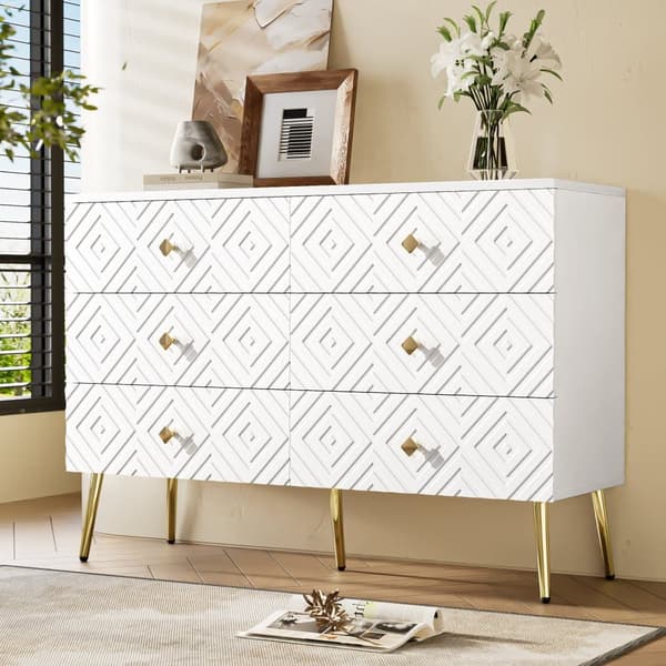 Moderne buffet 120x40x80 cm - med 6 skuffer - spånplade - hvid