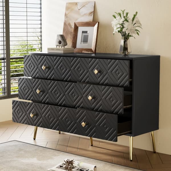 Moderne buffet 120x40x80 cm - med 6 skuffer - Spånplade - Sort