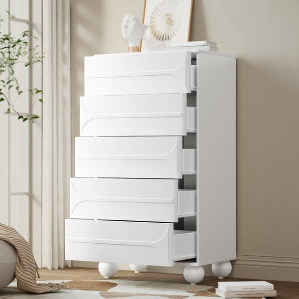 Kommode 60x40x109 cm - med 5 skuffer - Stor opbevaringsplads - Spånplade - Hvid