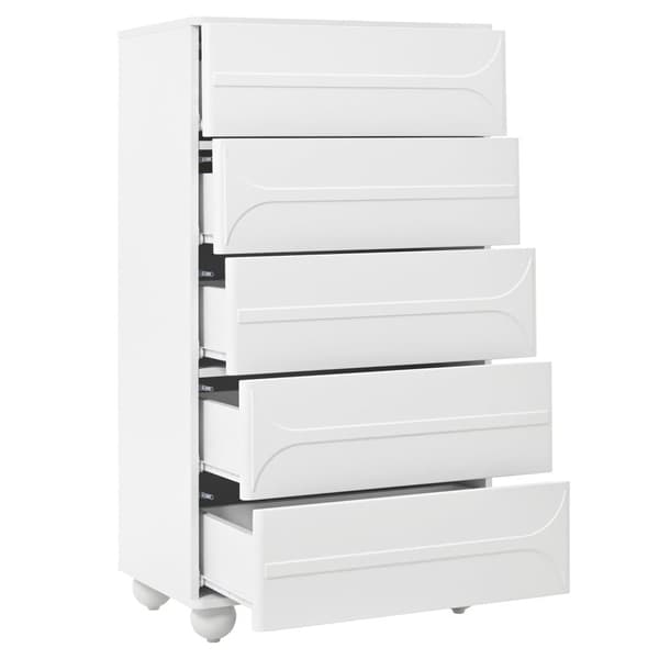Kommode 60x40x109 cm - med 5 skuffer - Stor opbevaringsplads - Spånplade - Hvid