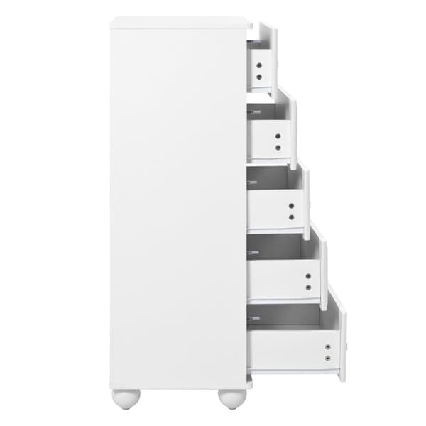 Kommode 60x40x109 cm - med 5 skuffer - Stor opbevaringsplads - Spånplade - Hvid