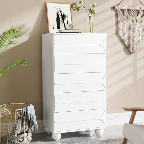 Kommode 60x40x109 cm - med 5 skuffer - Stor opbevaringsplads - Spånplade - Hvid