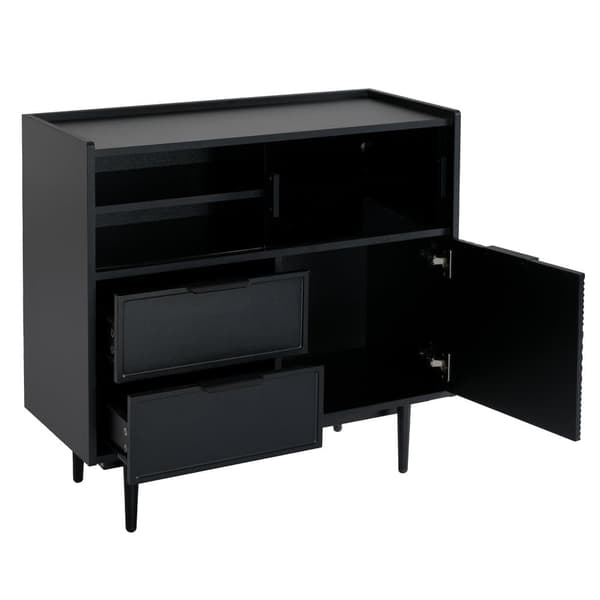 MDF Buffet med LED - 1 Dør, 2 Skuffer og 2 Åbne Rum - Sort