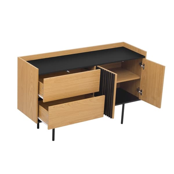 Moderne buffet 130x40x80,5 cm - med 2 skuffer - med 2 låger - justerbare hylder - natur + sort