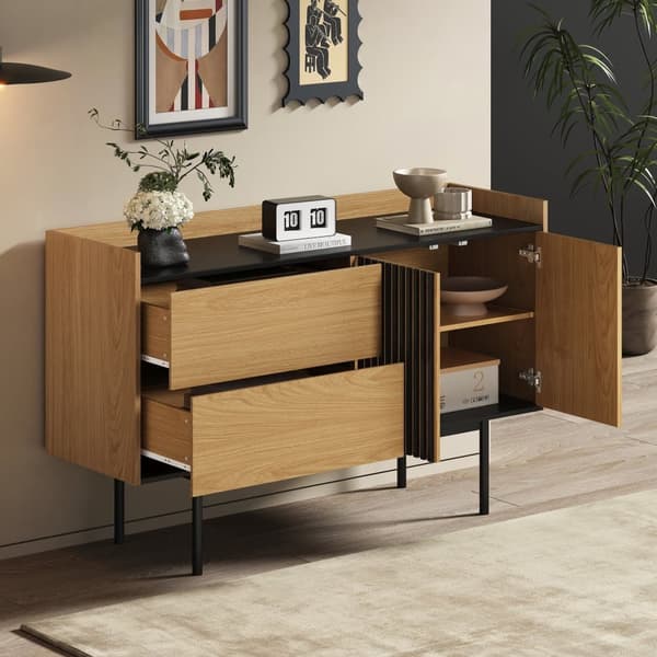 Moderne buffet 130x40x80,5 cm - med 2 skuffer - med 2 låger - justerbare hylder - natur + sort