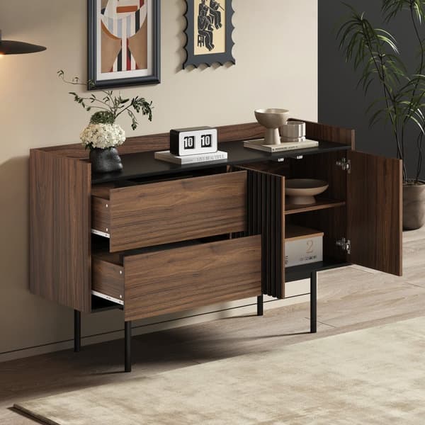 Moderne buffet 130x40x80,5 cm - med 2 skuffer - med 2 låger - justerbare hylder - brun + sort