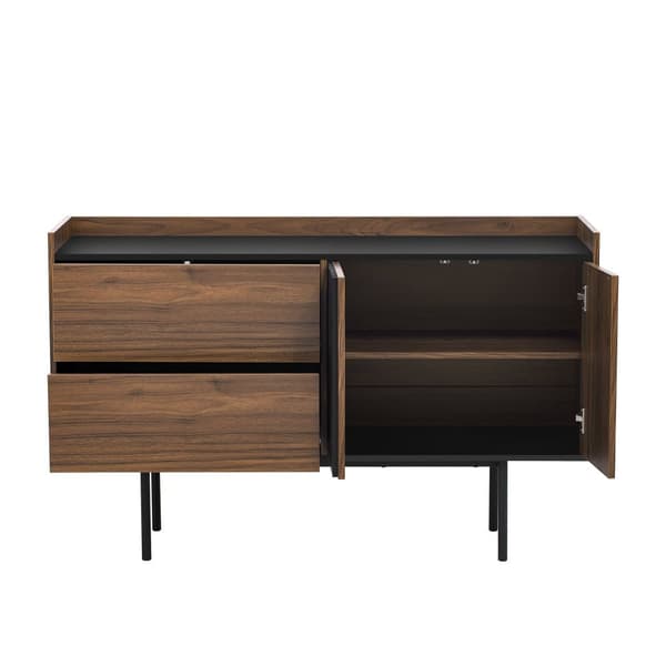 Moderne buffet 130x40x80,5 cm - med 2 skuffer - med 2 låger - justerbare hylder - brun + sort