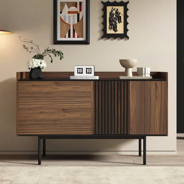Moderne buffet 130x40x80,5 cm - med 2 skuffer - med 2 låger - justerbare hylder - brun + sort