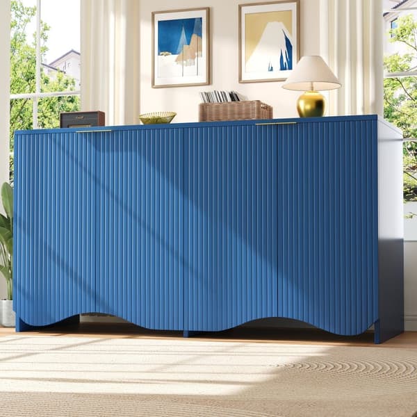 Modern Skænk - 4 låger, lodrette striber - MDF - Blå