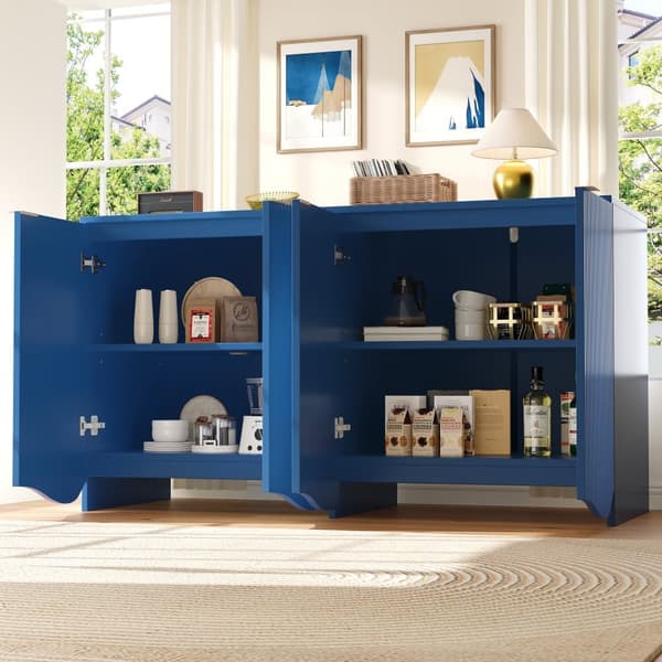 Modern Skænk - 4 låger, lodrette striber - MDF - Blå