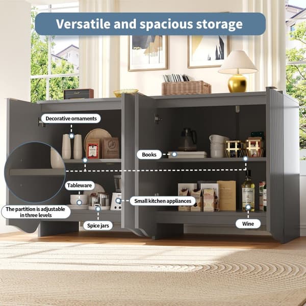 Modern skænk - 4 låger, lodrette striber - MDF - grå