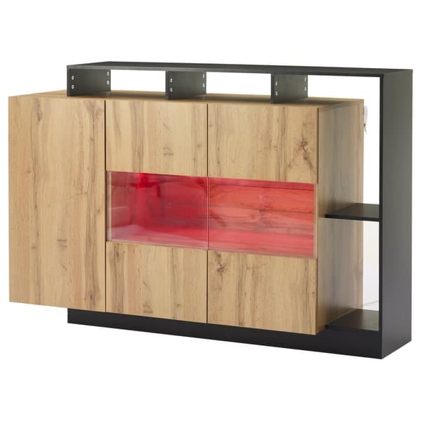 Moderne skænk 140x44x94 cm - med LED-belysning - med 3 låger - natur