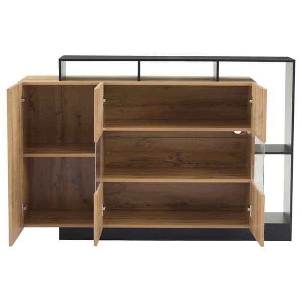 Moderne skænk 140x44x94 cm - med LED-belysning - med 3 låger - natur