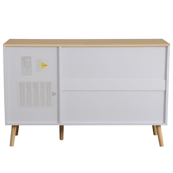 Skænk 40x120x77,5 cm - med 4 skuffer - med 1 låge - spånplade + glas - hvid