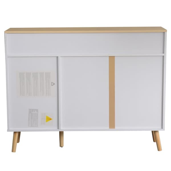 Skænk 34x120x94 cm - med 3 skuffer - med 3 buede låger - med sikkerhedsglas - hvid