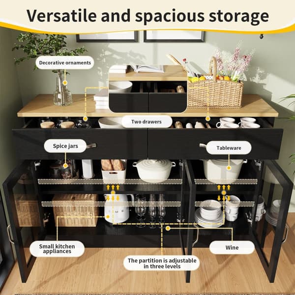 Moderne buffetskab - 2 skuffer, 3 låger - MDF - sort