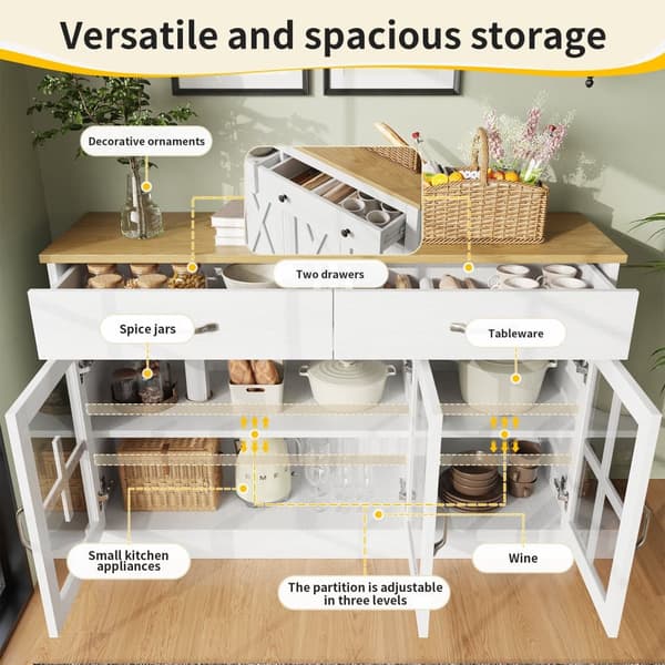 Modernt bufféskåp - 2 lådor, 3 dörrar - MDF - Vit