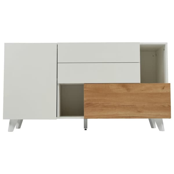 Skænk i højglans 130x40x70 cm - 2 låger - 2 skuffer - med opbevaringsrum - hvid