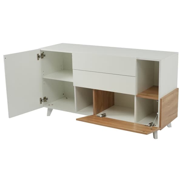 Skænk i højglans 130x40x70 cm - 2 låger - 2 skuffer - med opbevaringsrum - hvid