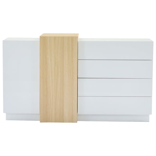 Skænk i højglans 150x37x87 cm - med 2 låger - med 4 skuffer - MDF - hvid