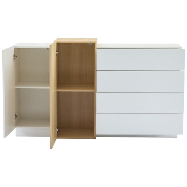 Skænk i højglans 150x37x87 cm - med 2 låger - med 4 skuffer - MDF - hvid