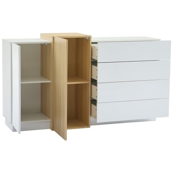 Skænk i højglans 150x37x87 cm - med 2 låger - med 4 skuffer - MDF - hvid