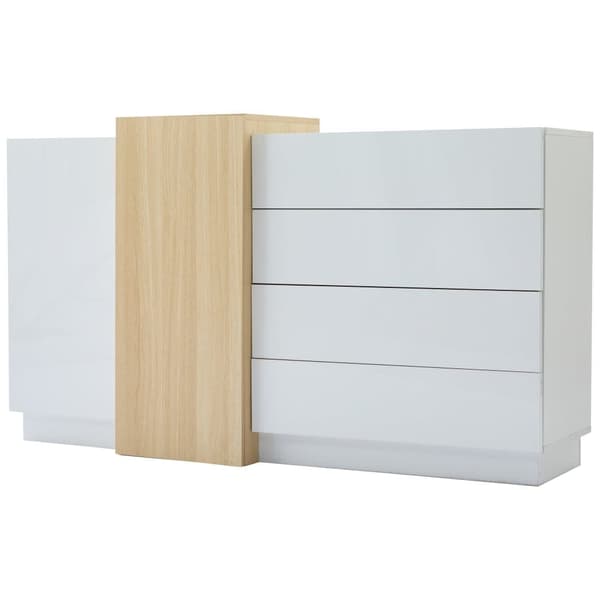 Skænk i højglans 150x37x87 cm - med 2 låger - med 4 skuffer - MDF - hvid