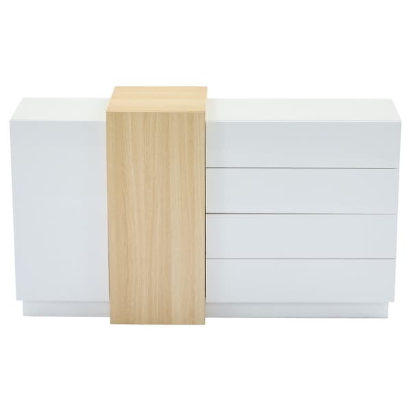 Skænk i højglans 150x37x87 cm - med 2 låger - med 4 skuffer - MDF - hvid
