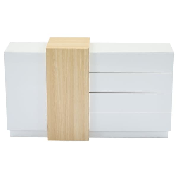 Skænk i højglans 150x37x87 cm - med 2 låger - med 4 skuffer - MDF - hvid