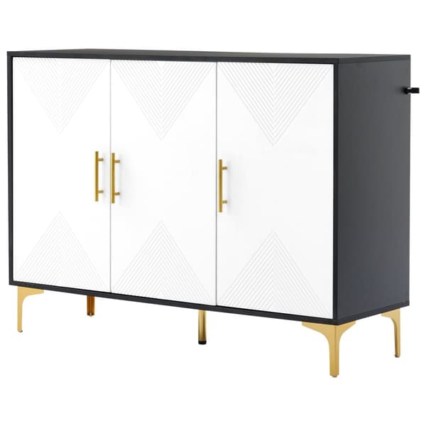 Senkki 120x40x88 cm - 3 ovella - kultaiset kahvat ja jalat - lastulevy - valkoinen + musta