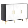 Pikkukuva 5 / 10: Senkki 120x40x88 cm - 3 ovella - kultaiset kahvat ja jalat - lastulevy - valkoinen + musta