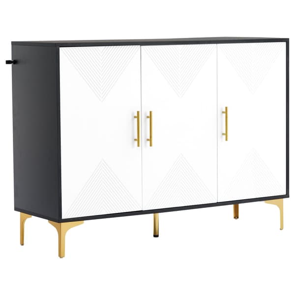 Senkki 120x40x88 cm - 3 ovella - kultaiset kahvat ja jalat - lastulevy - valkoinen + musta