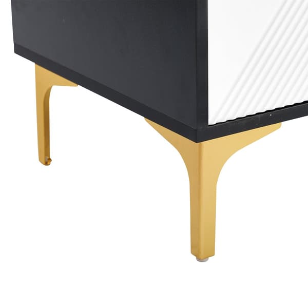Senkki 120x40x88 cm - 3 ovella - kultaiset kahvat ja jalat - lastulevy - valkoinen + musta