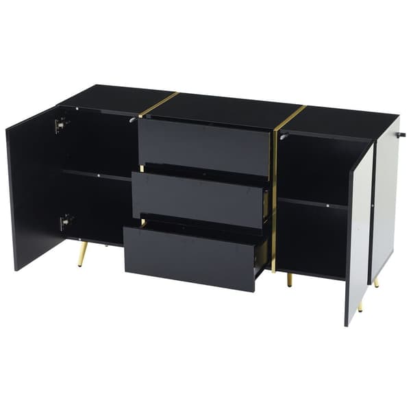 Senkki 140x40x76 cm - 2 ovella - 3 laatikolla - lastulevy - musta