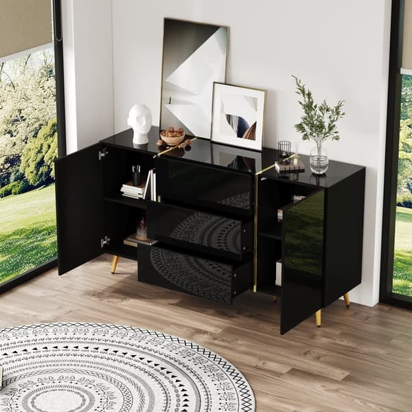 Senkki 140x40x76 cm - 2 ovella - 3 laatikolla - lastulevy - musta