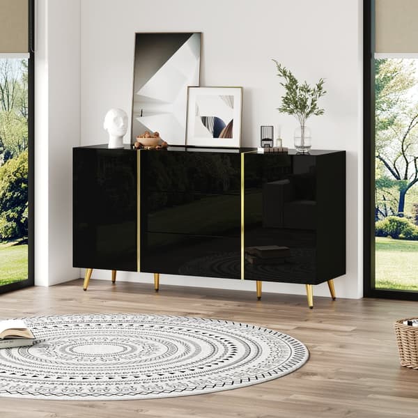 Senkki 140x40x76 cm - 2 ovella - 3 laatikolla - lastulevy - musta