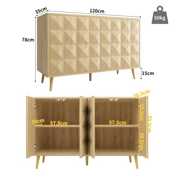 Moderne skænk - 4 døre - geometrisk design - MDF - natur