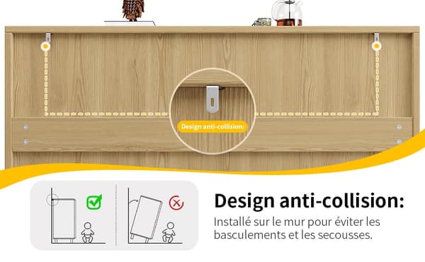 Moderne skænk - 4 døre - geometrisk design - MDF - natur