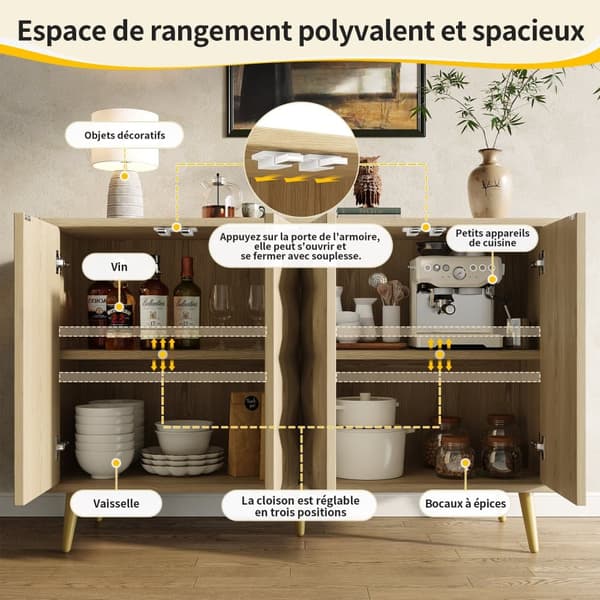 Moderne skænk - 4 døre - geometrisk design - MDF - natur