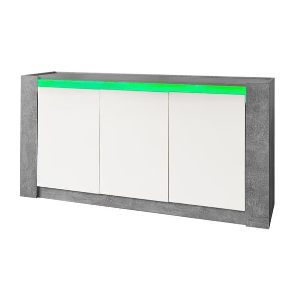 Buffet 150x40x75 cm - 3 låger - uden håndtag - med justerbare hylder - hvid + grå