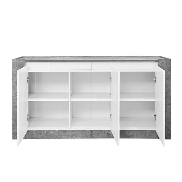 Buffet 150x40x75 cm - 3 låger - uden håndtag - med justerbare hylder - hvid + grå