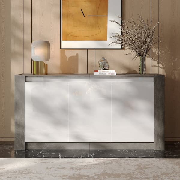 Buffet 150x40x75 cm - 3 låger - uden håndtag - med justerbare hylder - hvid + grå