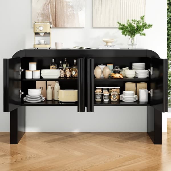 Modernt bufféskåp - 4 dörrar med unik design - tillverkat av MDF - svart